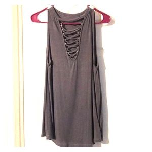 Grey lace up tank